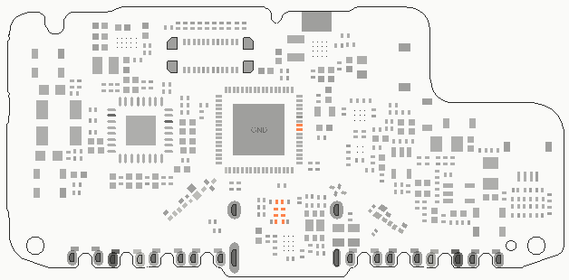 Top-layer PCB layout of the receiver board of a long, narrow recording card