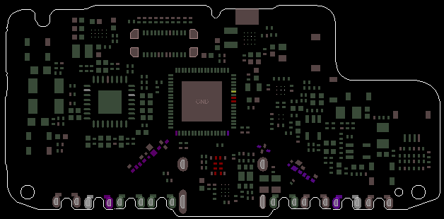 Top-layer PCB layout of the receiver board of a long, narrow recording card