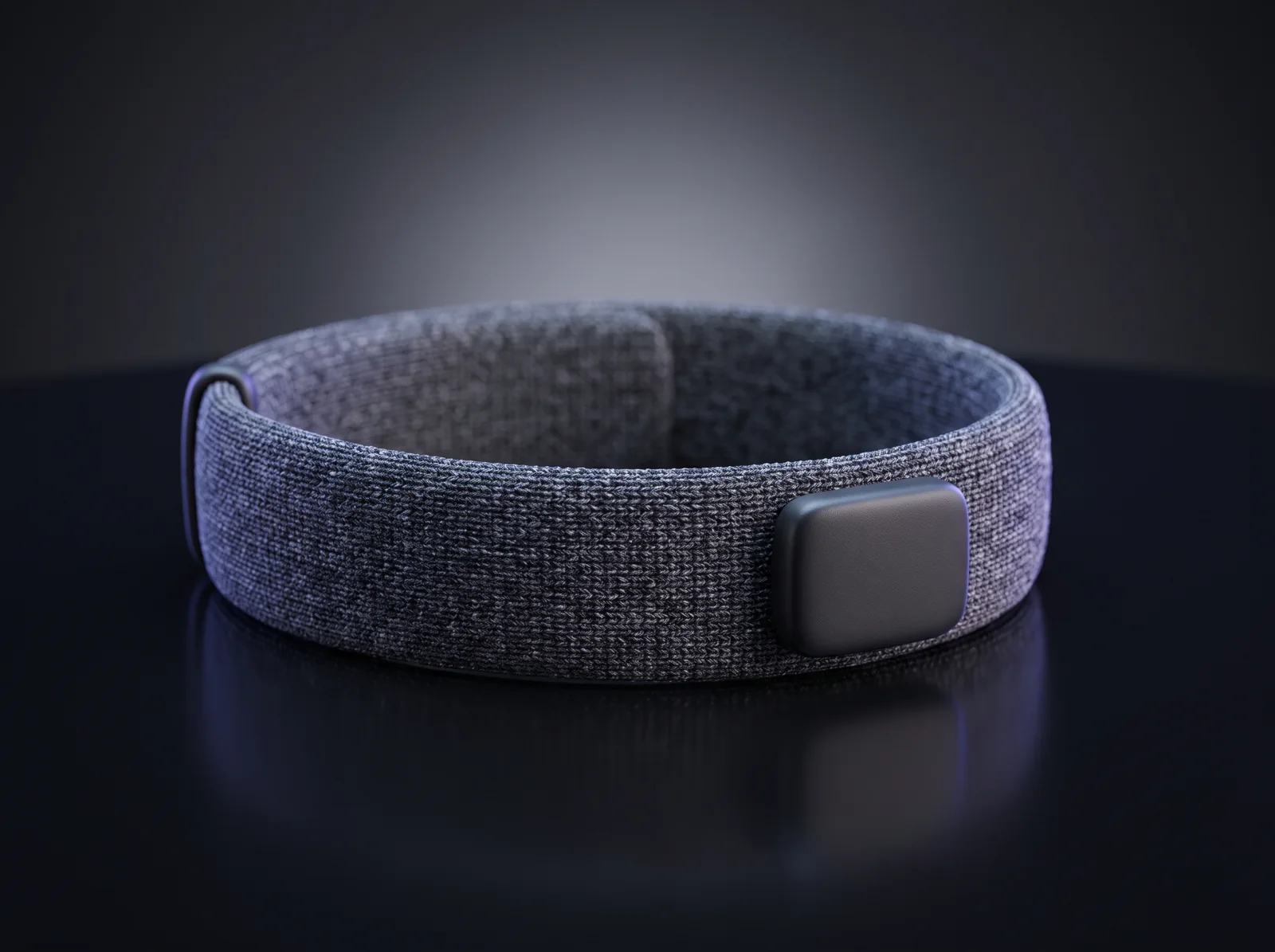 Concept render of a screenless fabric health band with a small sensor pod