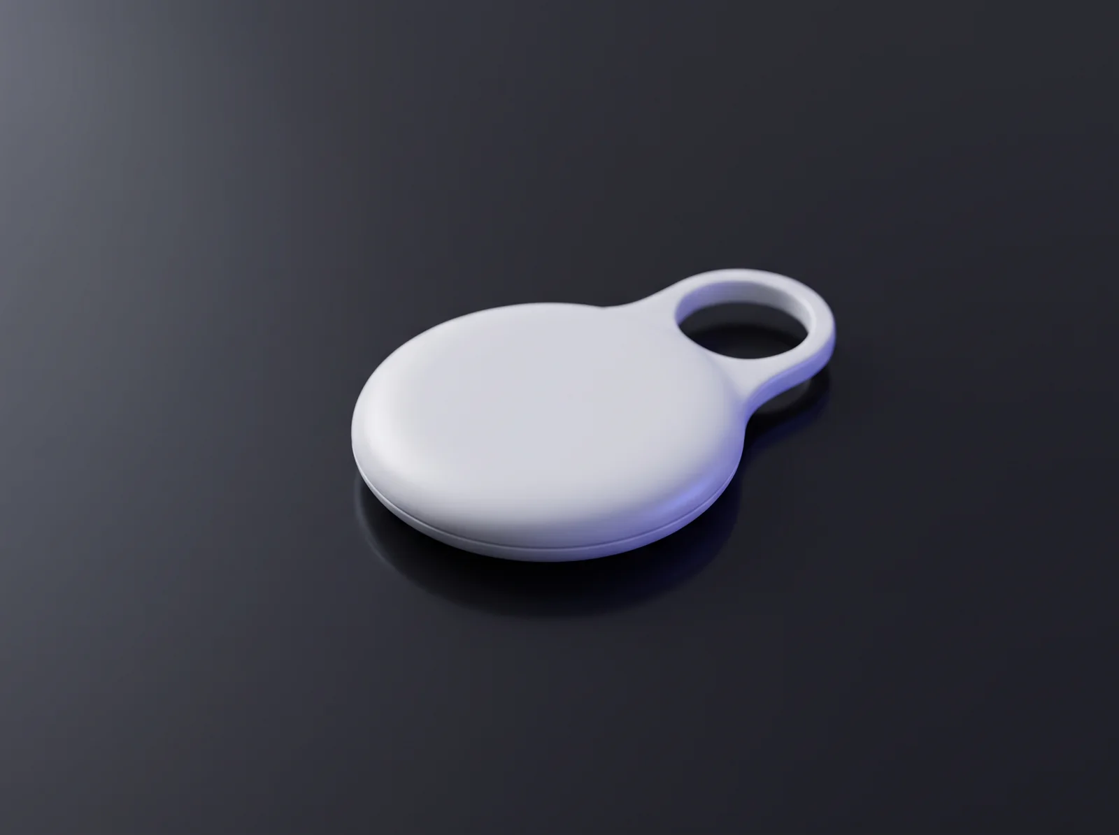 Concept render of a coin-sized Bluetooth tracking tag with a keyring