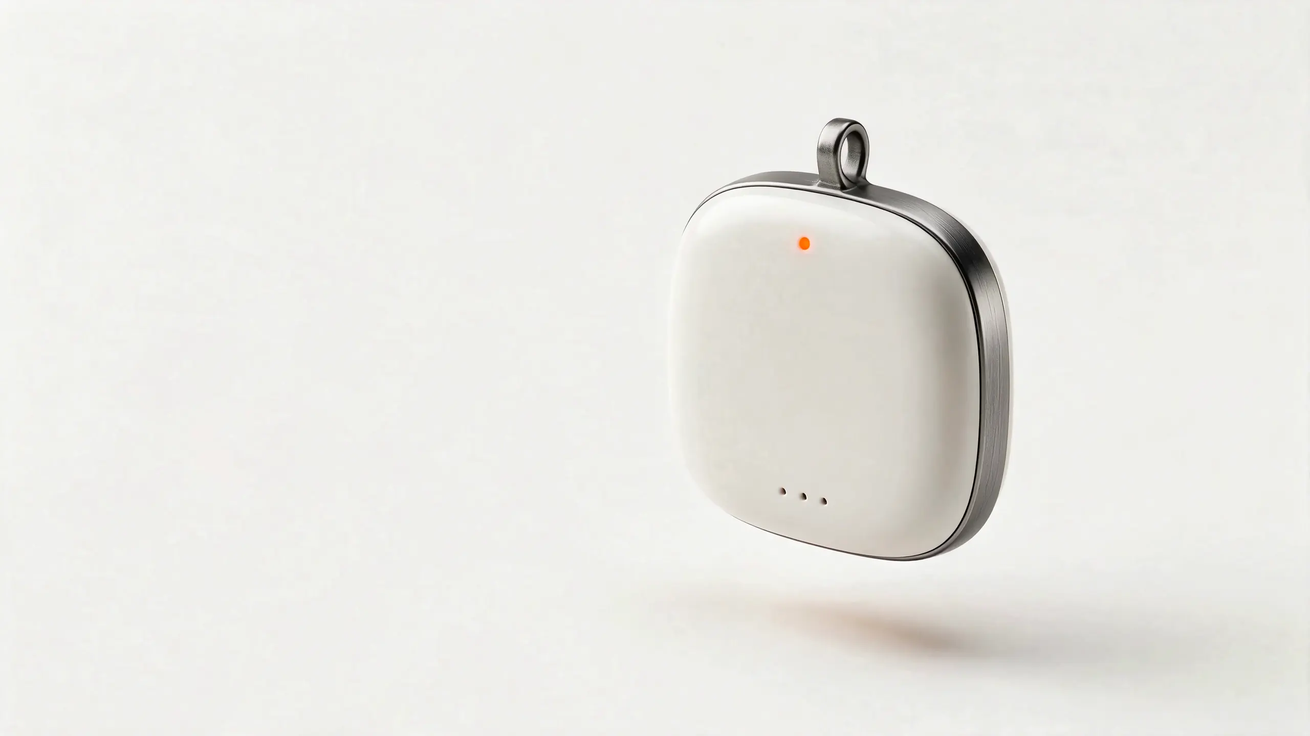 Concept render of the pendant coming apart into front shell, circuit board, battery, metal band and back shell